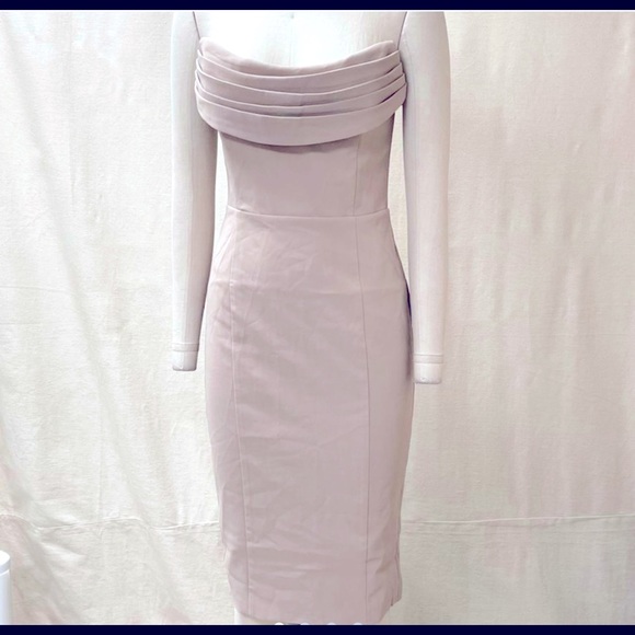 NEW SEASON Lavish Alice cowl front bandeau midi pencil dress in stone - Picture 9 of 11